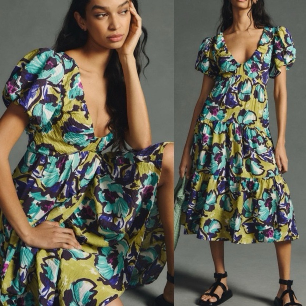Anthropologie Multicolor Floral Midi Dress